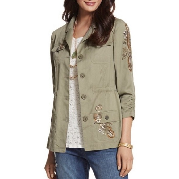 Chico’s Artisan Utility Jacket Military Style Womens size 2 - Picture 3 of 10